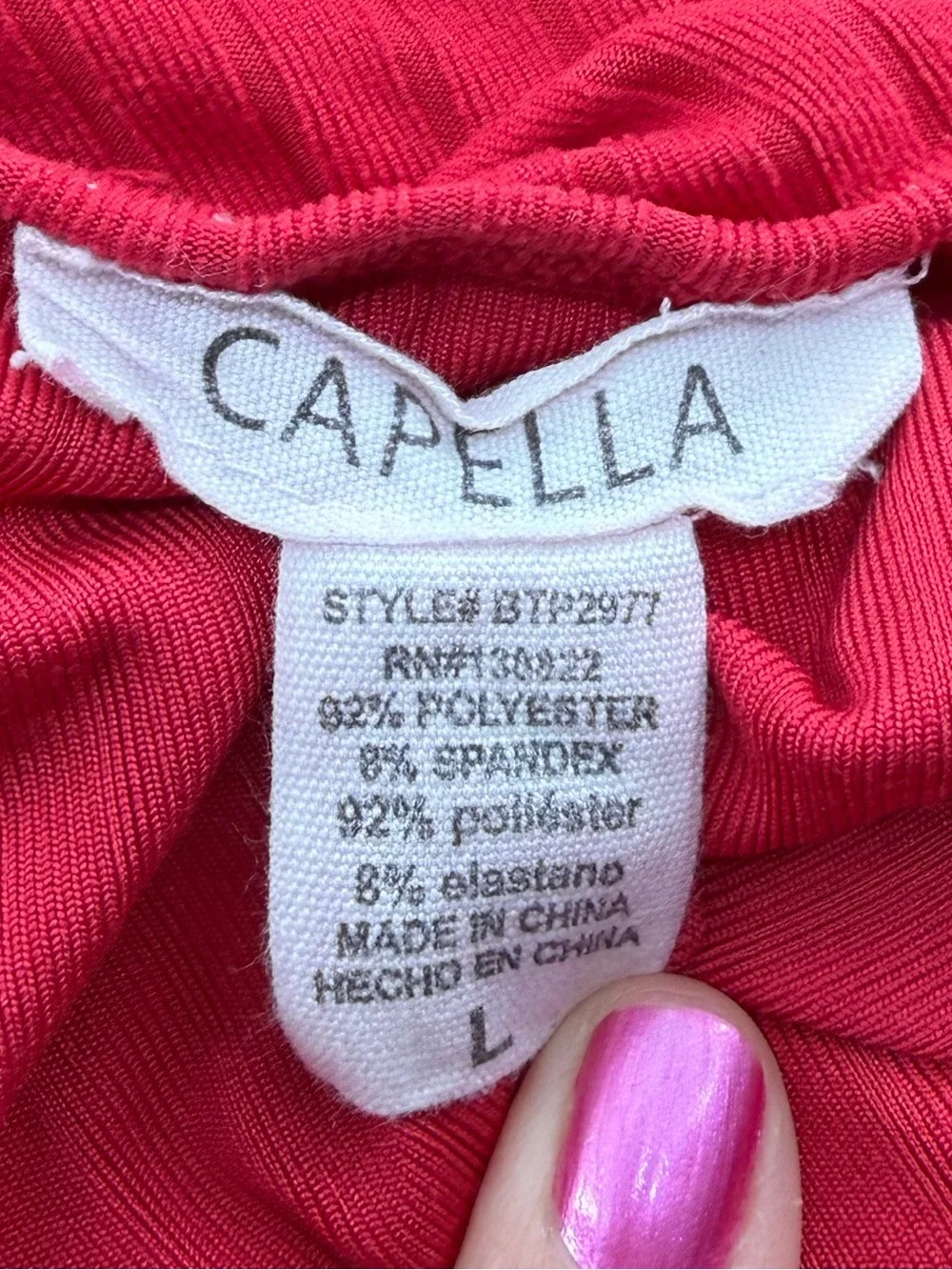 Capella Red Ribbed Pajama Loungewear Top & Shorts Matching Set, Size Large